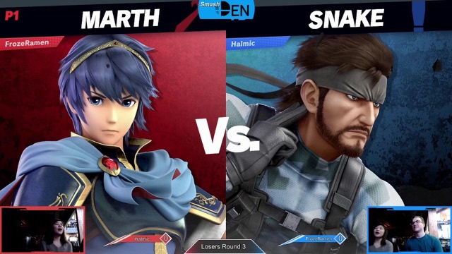 Thumbnail of the stream overlay for the set SmashDEN Jan '20, Losers Round 3, halmic vs FrozeRamen